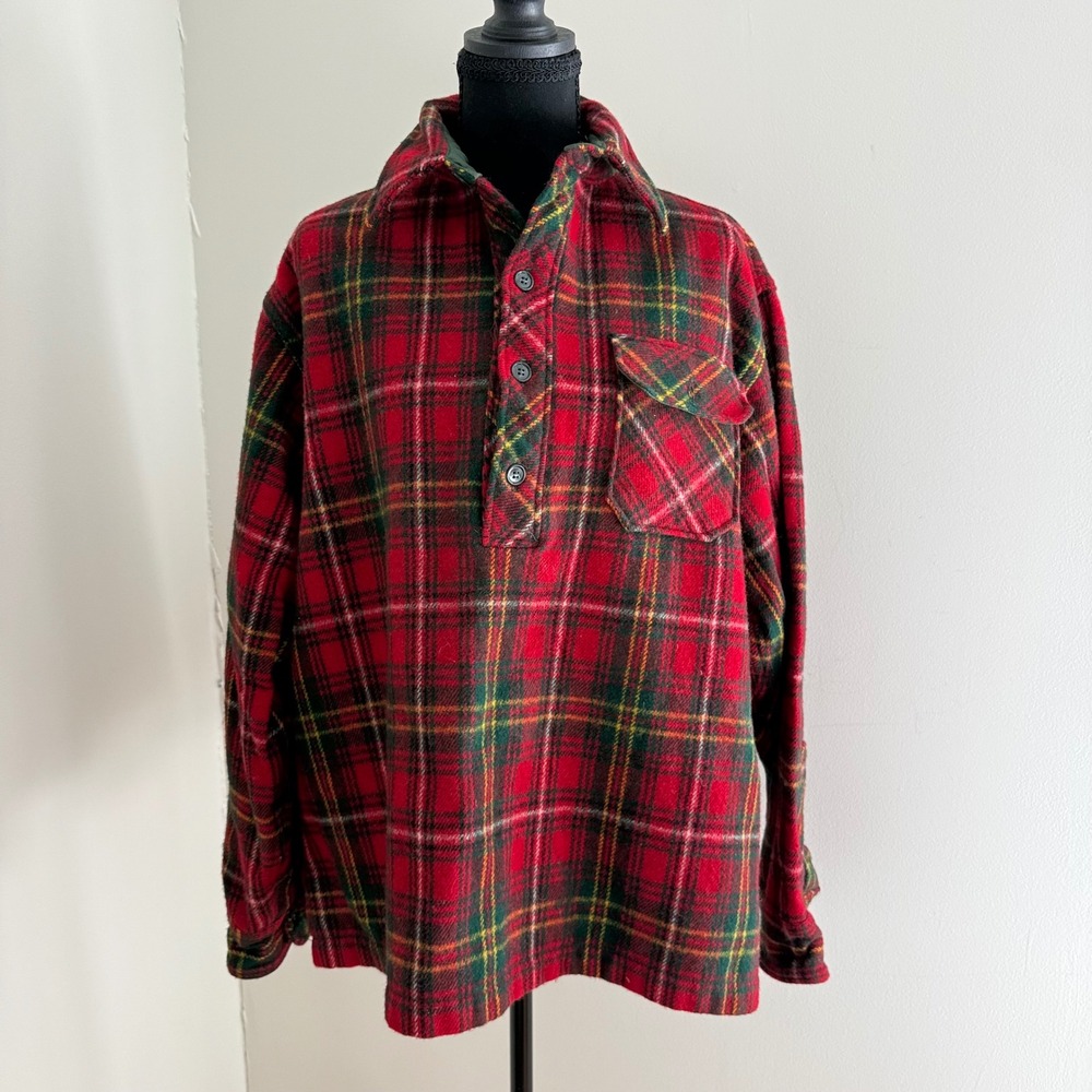 Vintage L.L.Bean Heavy Wool Tartan Plaid Pullover Shirt Jacket L/XL Grandpas!